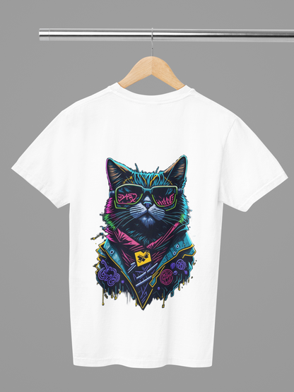 Unisex Graffiti Cat Graphic Printed Round Neck Cotton T Shirt