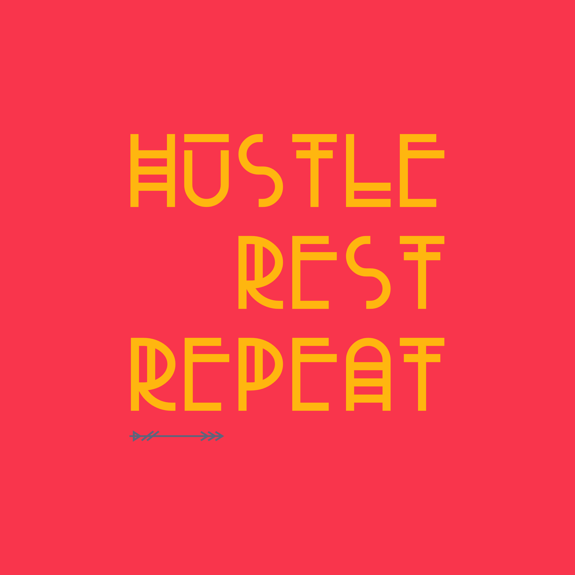 FOMO Fashions Hustle Rest Repeat T Shirt: white tee with brush-stroke slogan"Hustle Rest Repeat" typography.