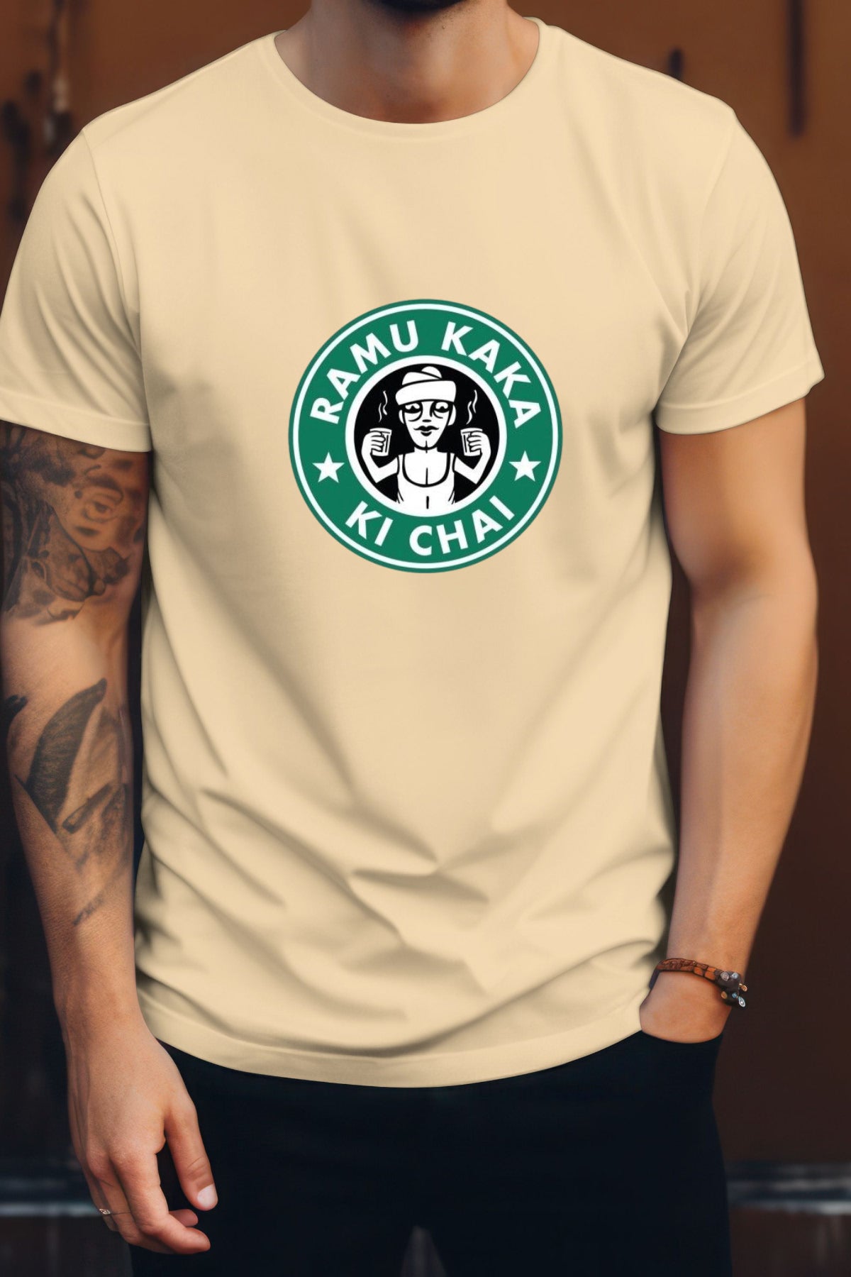Unisex Ramu kaka ki chai Graphic Printed Round Neck Cotton T Shirt