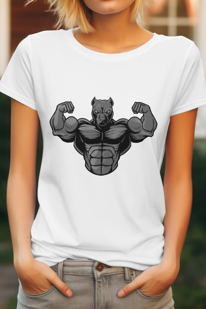 Unisex Strong pitbull Graphic Printed Round Neck Cotton T Shirt