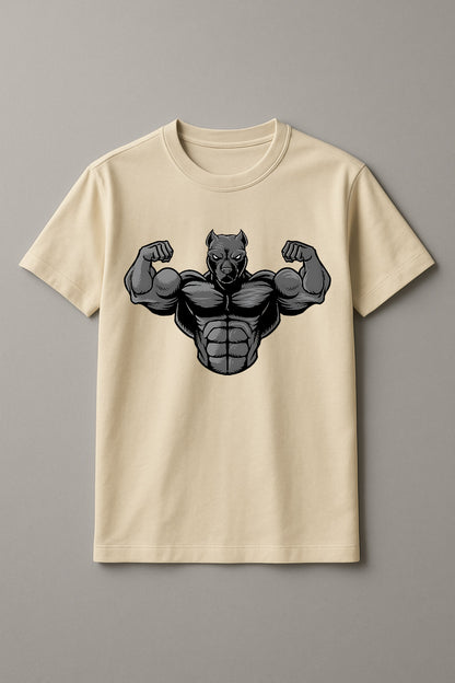 Unisex Strong pitbull Graphic Printed Round Neck Cotton T Shirt
