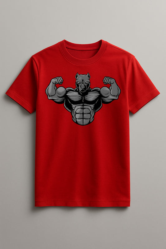 Unisex Strong pitbull Graphic Printed Round Neck Cotton T Shirt