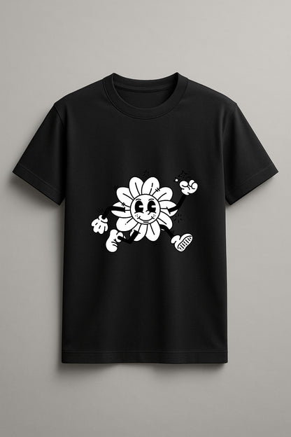 Women's Running Flower Graphic Tee Round Neck Cotton