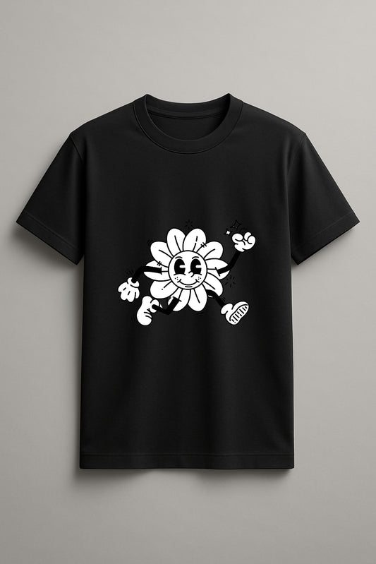 Women's Running Flower Graphic Tee Round Neck Cotton