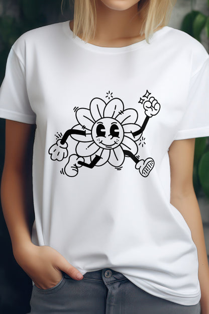 Women's Running Flower Graphic Tee Round Neck Cotton