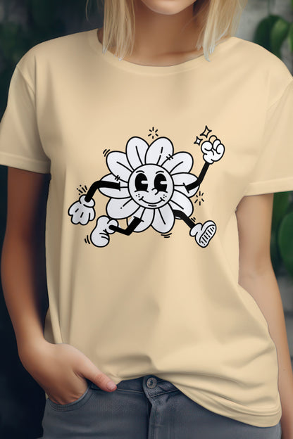 Women's Running Flower Graphic Tee Round Neck Cotton