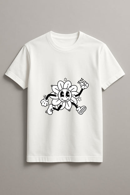 Women's Running Flower Graphic Tee Round Neck Cotton
