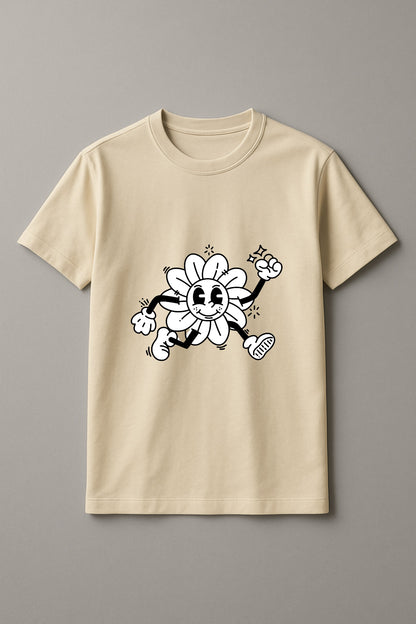 Women's Running Flower Graphic Tee Round Neck Cotton