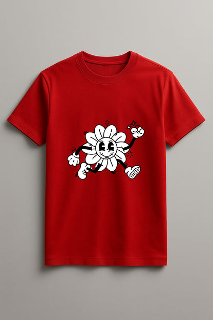 Women's Running Flower Graphic Tee Round Neck Cotton