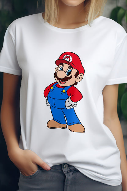 Unisex Classic Mario Graphic Printed Round Neck Cotton T Shirt