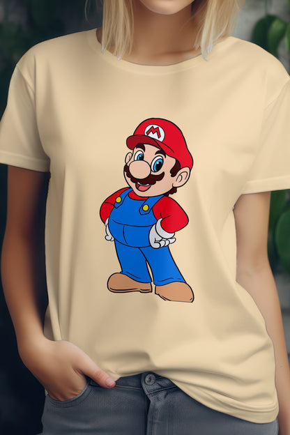 Unisex Classic Mario Graphic Printed Round Neck Cotton T Shirt