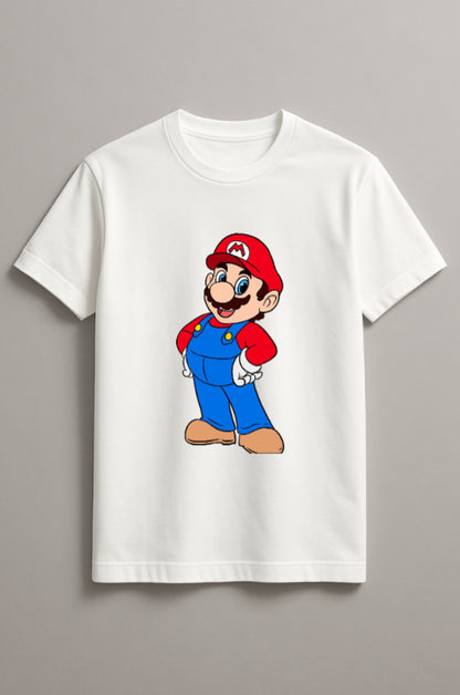 Unisex Classic Mario Graphic Printed Round Neck Cotton T Shirt