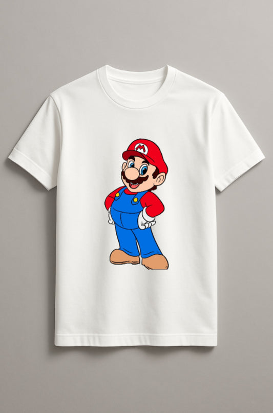 Unisex Classic Mario Graphic Printed Round Neck Cotton T Shirt