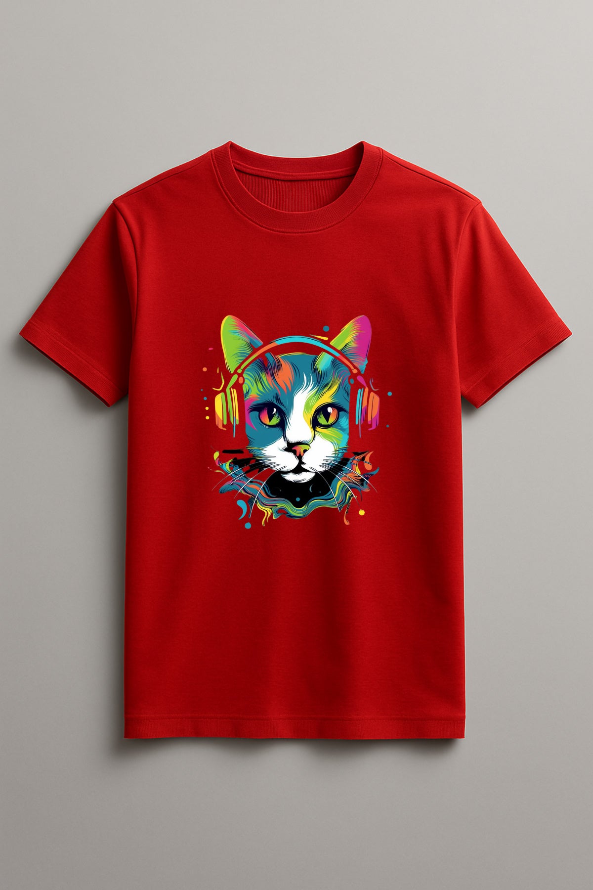 Unisex Musical Cat Graphic Printed Round Neck Cotton T Shirt