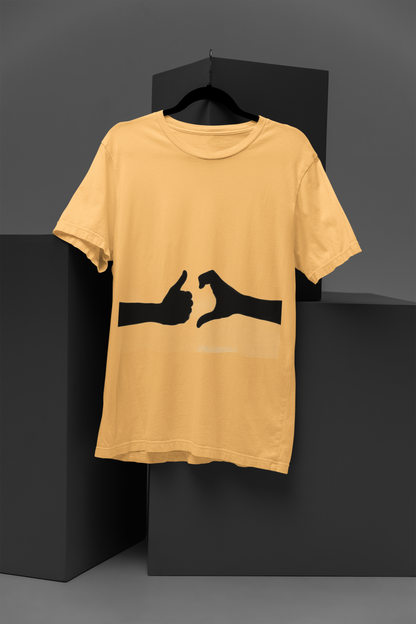 Unisex Thumb and Heart Graphic Printed Round Neck Cotton T Shirt