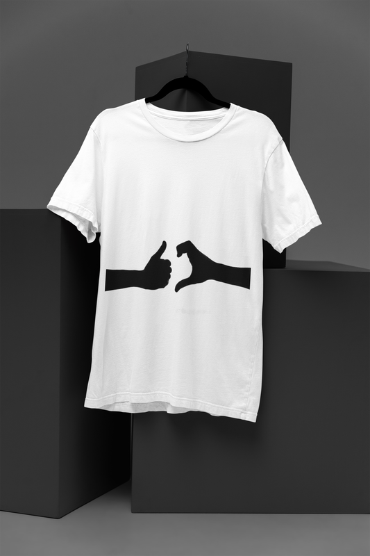 Unisex Thumb and Heart Graphic Printed Round Neck Cotton T Shirt