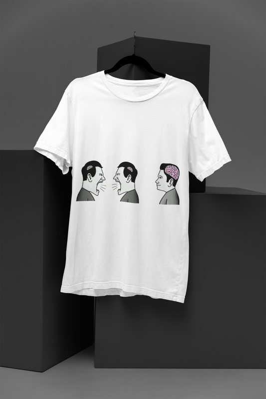 FOMO Fashions Two Brainless One Brain T Shirt white tee with witty illustrated graphic text
