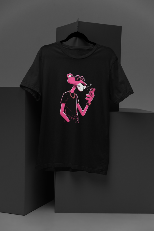 FOMO Fashions Pink Panther T Shirt black tee featuring sleek Pink Panther cartoon print