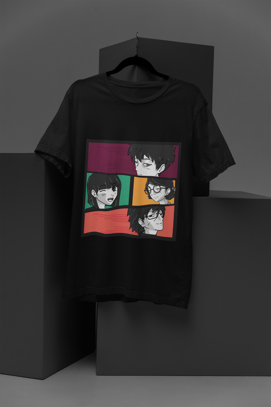 FOMO Fashions People T Shirt black tee featuring anime‑style character collage graphic