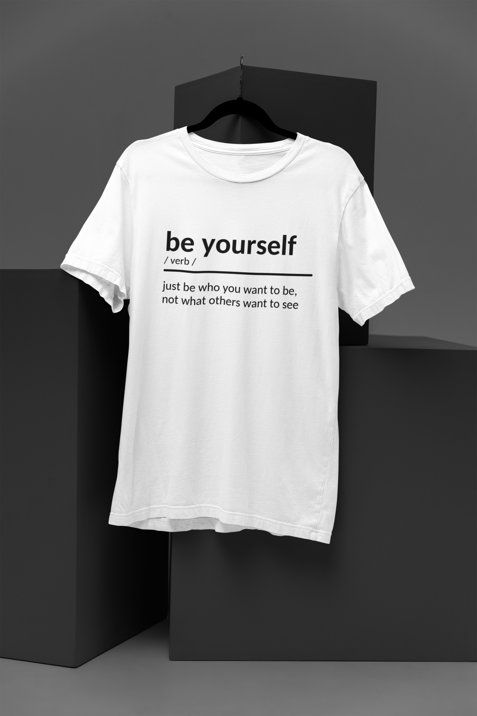 Be Who You Are T Shirt front view on white cotton tee with inspiring "Be Who You Are" slogan FOMO Fashions.
