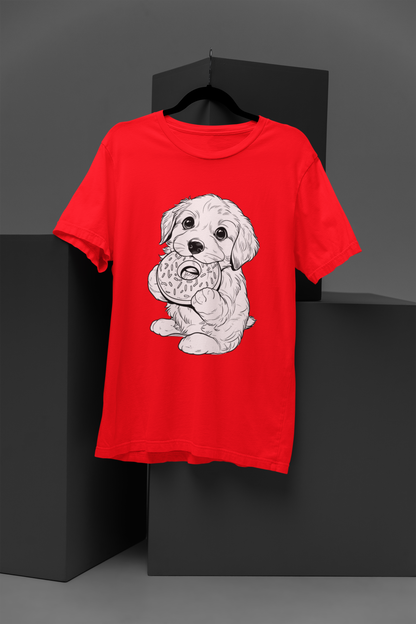 Unisex Cute Puppy Printed Unisex T Shirt Graphic Printed Round Neck Cotton T Shirt