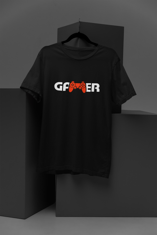 FOMO Fashions Joystick Gamer T Shirt black cotton tee with retro joystick arcade gaming print