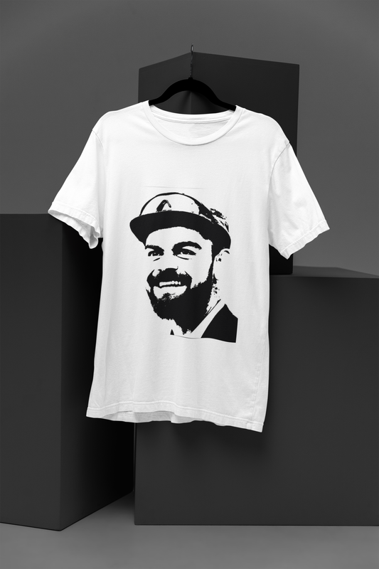 FOMO Fashions white T-shirt front with Kohli graphic print