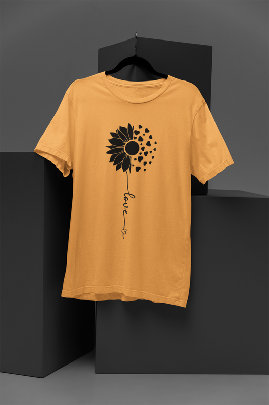 Unisex Love Flower Graphic Printed Round Neck Cotton T Shirt