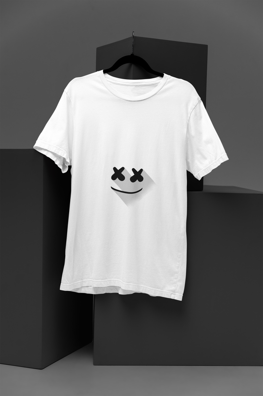 FOMO Fashions white T-shirt front with marshmallow smile graphic print