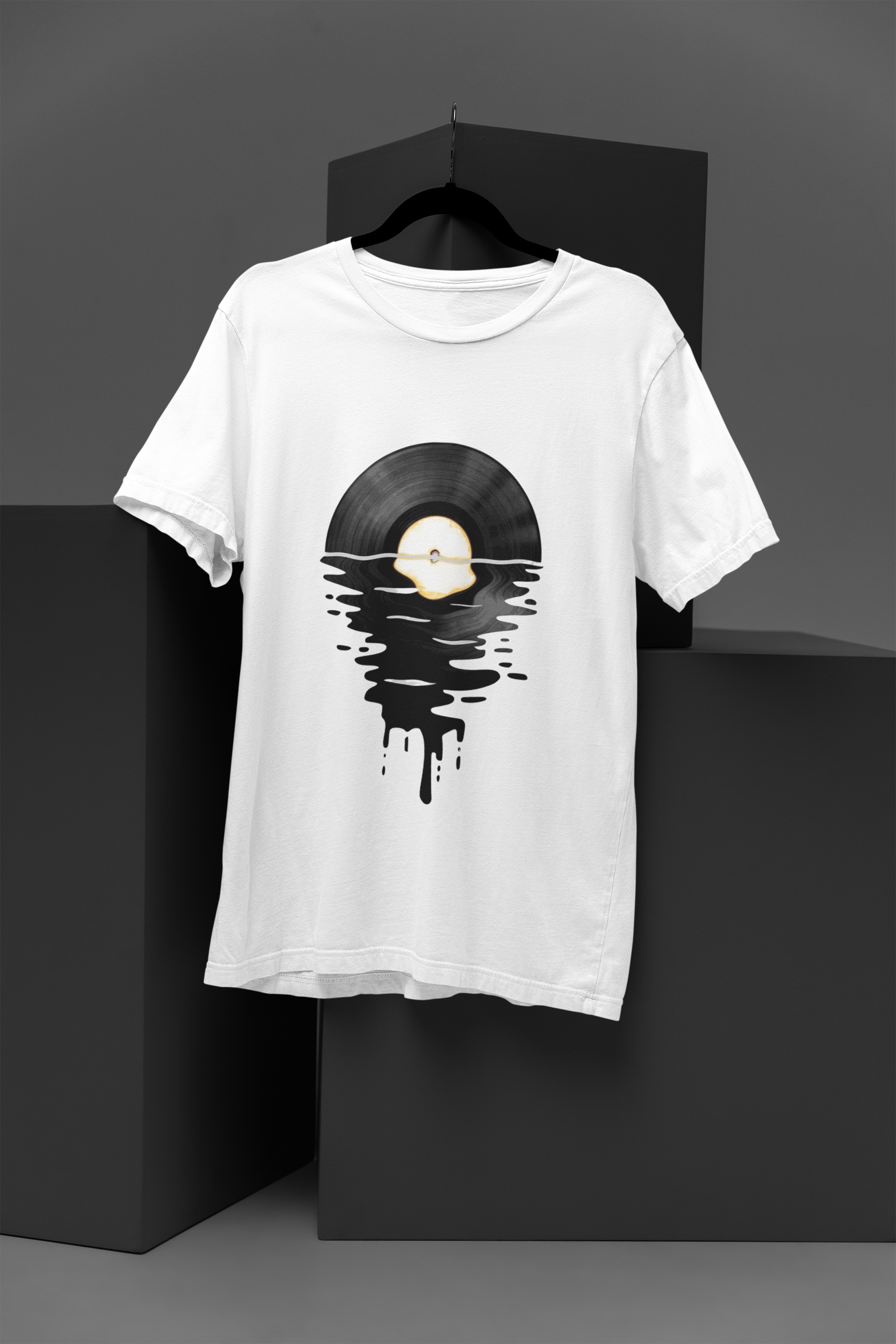 FOMO Fashions Whimsical CD T Shirt white tee with melting CD disc art graphic print