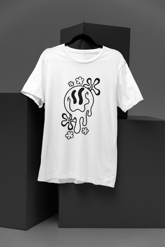 FOMO Fashions Melting Emoji T Shirt white tee with dripping melting emoji face graphic print