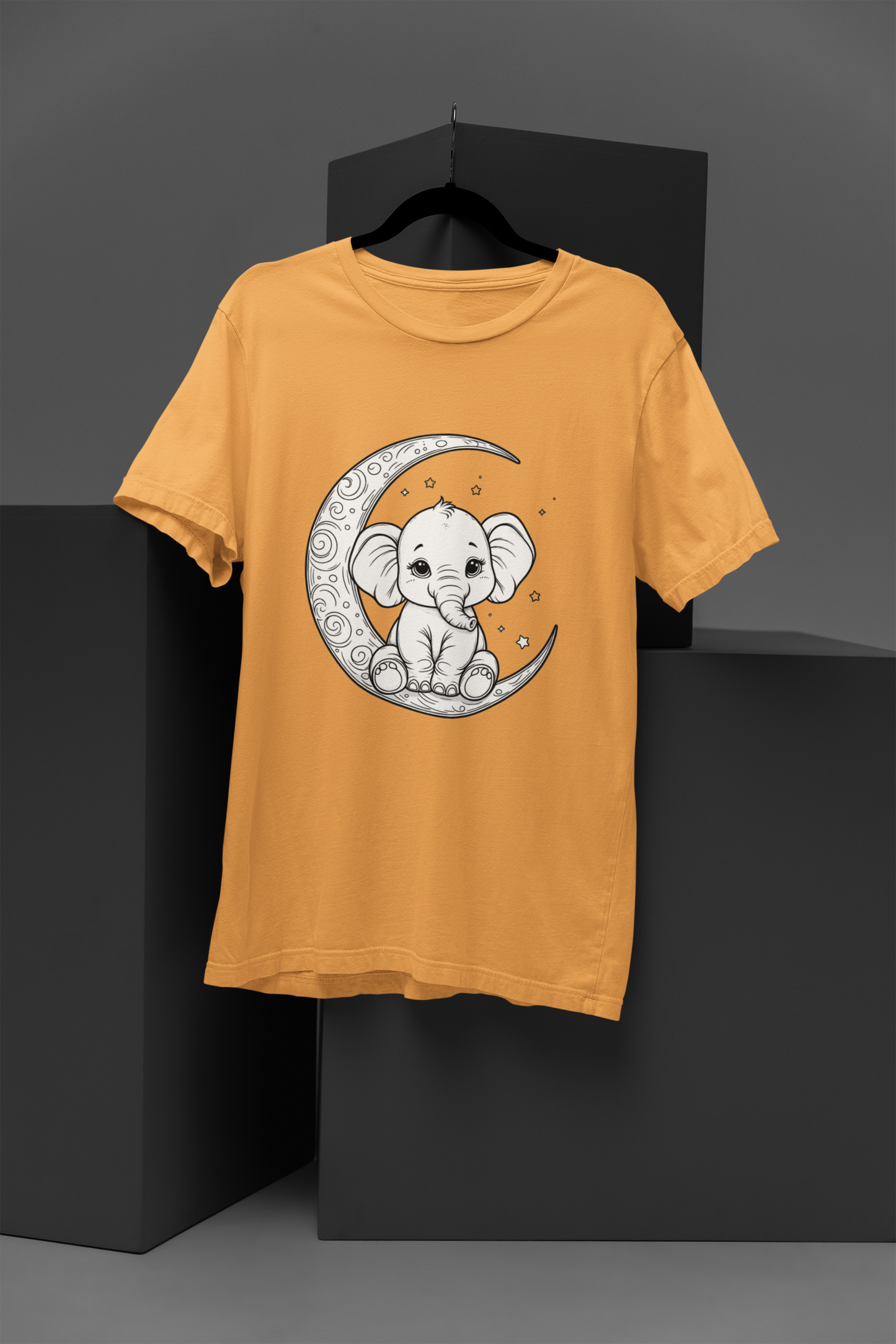 Unisex Elephant Moon Printed Graphic Printed Round Neck Cotton T Shirt