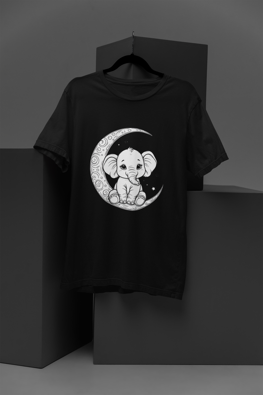 FOMO Fashions Elephant Moon Printed T Shirt with elephant and moon graphic on lightweight cotton tee
