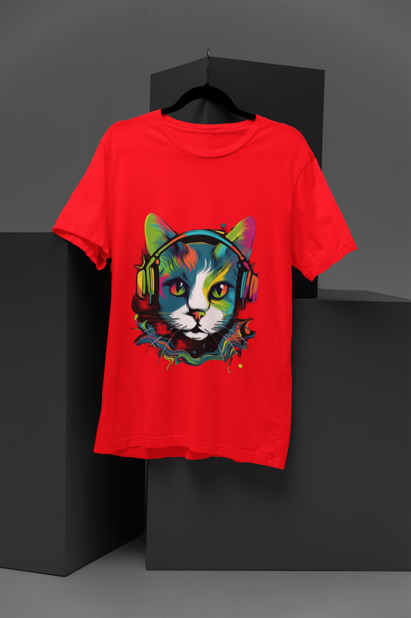 Unisex Musical Cat Graphic Printed Round Neck Cotton T Shirt