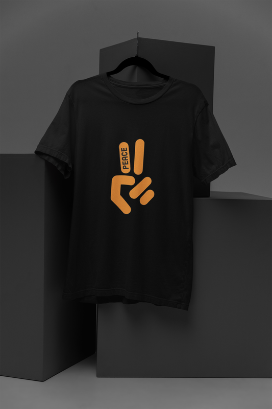 FOMO Fashions Peace T Shirt black cotton tee with stylized peace sign graphic across chest