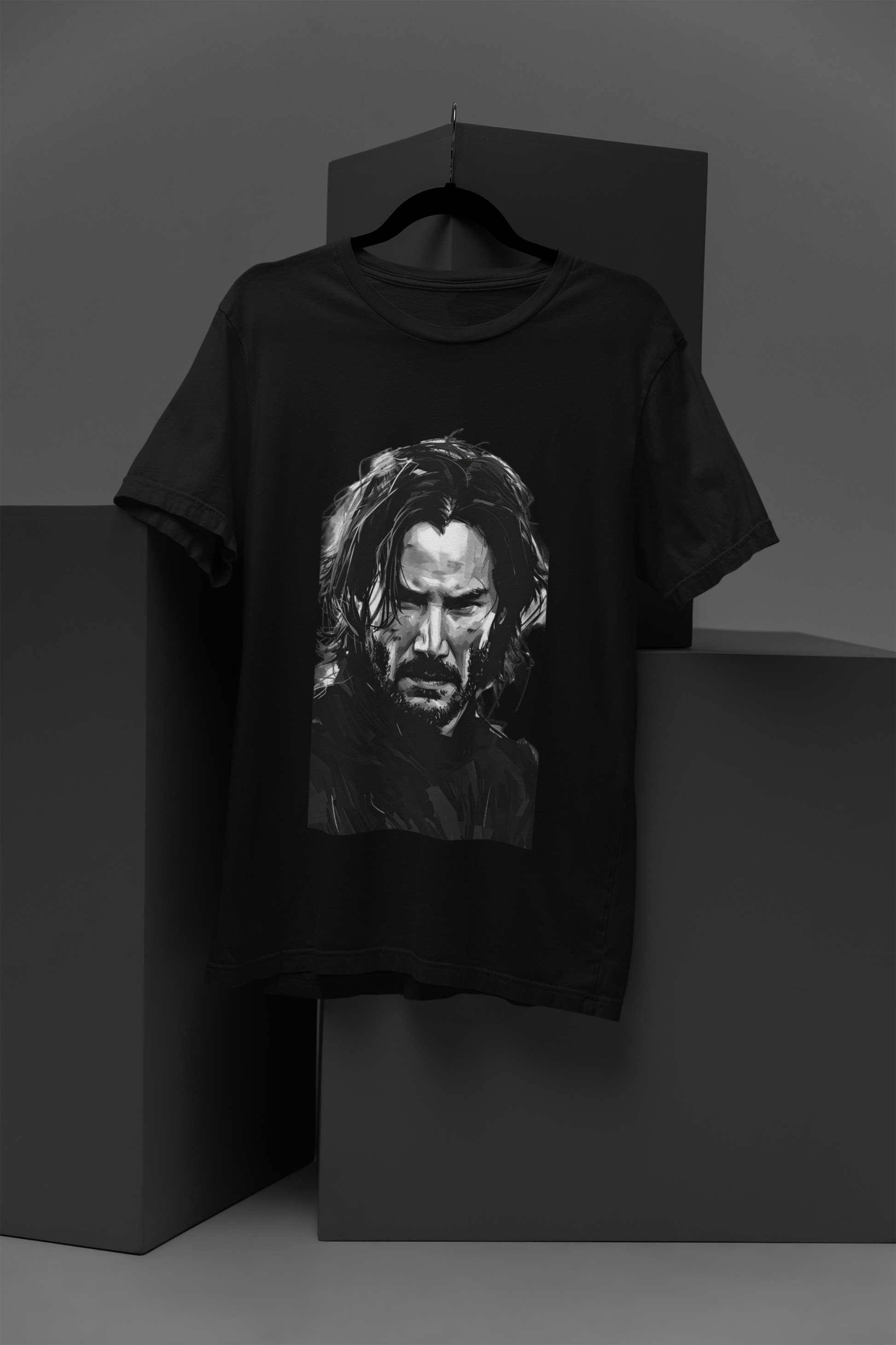 FOMO Fashions Edgy John Wick Hai Tee featuring assassin silhouette print on beige cotton T Shirt