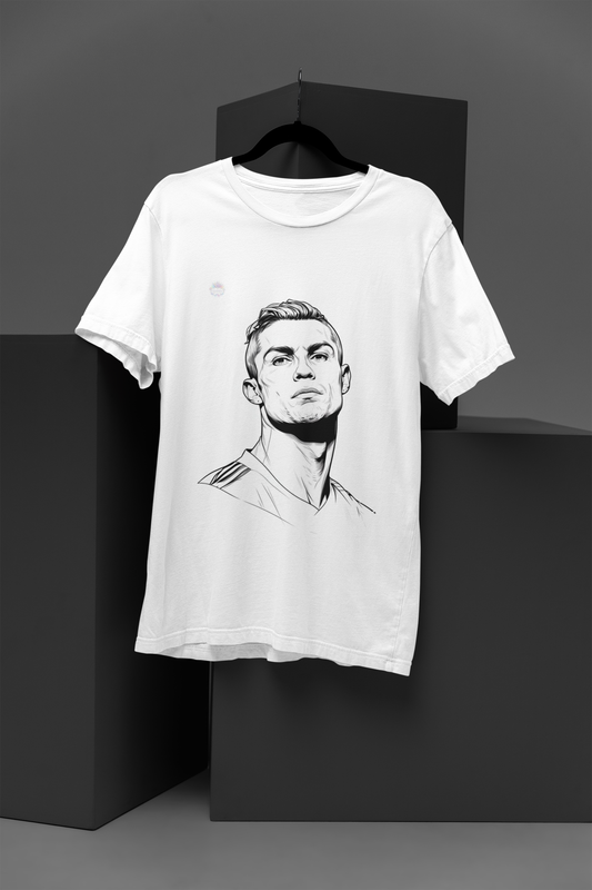 FOMO Fashions Ronaldo T Shirt beige tee with minimalist Ronaldo silhouette and name graphic