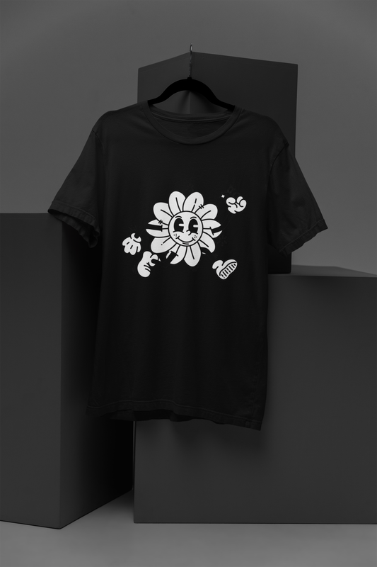 Women's Running Flower Graphic Tee Round Neck Cotton