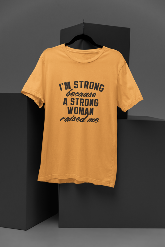 FOMO Fashions Strong Cuz of Women T Shirt beige tee with empowerment slogan print in bold script