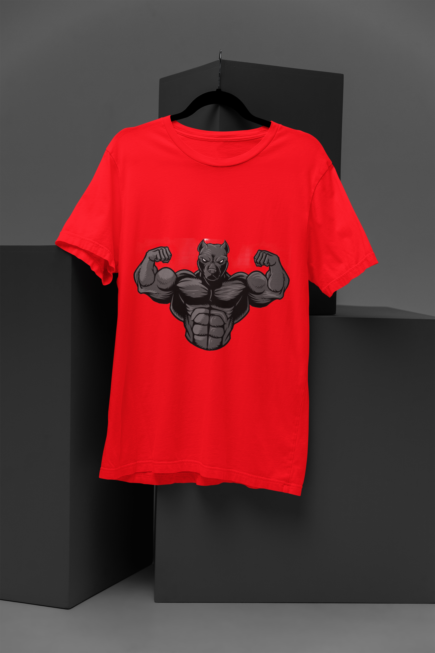 FOMO Fashions Strong Pitbull T Shirt red cotton tee with bold pitbull silhouette graphic