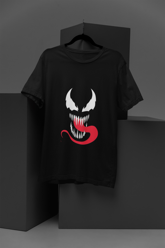 FOMO Fashions Venom T Shirt black tee with bold comic‑style Venom face illustration print