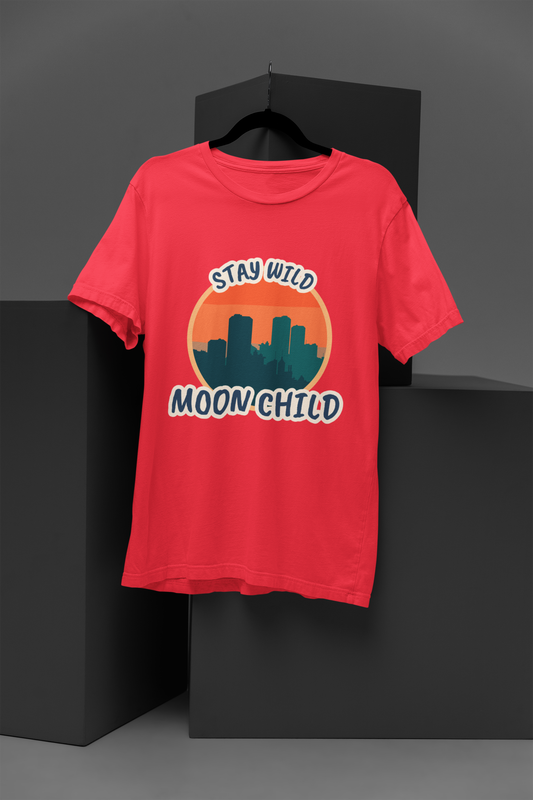 FOMO Fashions Retro Sunrise T Shirt on crew-neck Bella Canvas tee with minimal vintage sunrise stripes