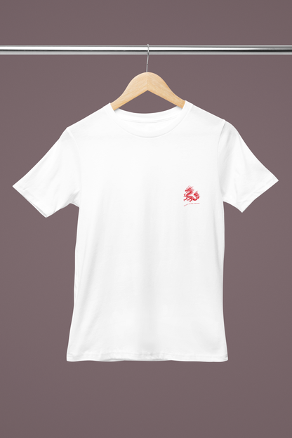 FOMO Fashions The Free Sprit T Shirt hanger mockup showing dragon design on cotton tee