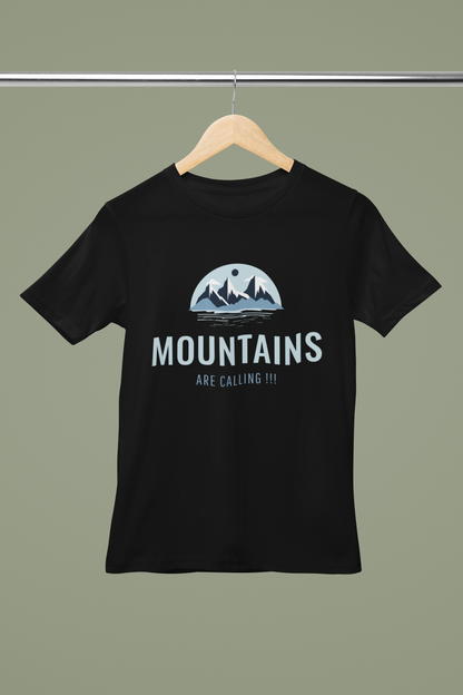 Bella Canvas round-neck T-shirt mockup hanging on wooden hanger, alternate view