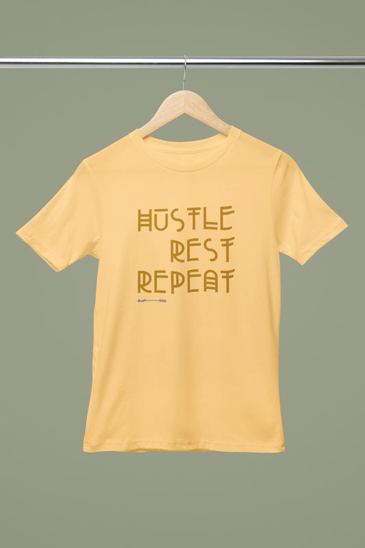 Unisex Hustle, Rest , Repeat Graphic Printed Round Neck Cotton T Shirt