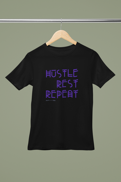 Unisex Hustle, Rest , Repeat Graphic Printed Round Neck Cotton T Shirt