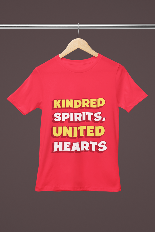 FOMO Fashions Classic Kind Spirits Tee hanger mockup with"Kind Spirits" typographic quote on cotton tee