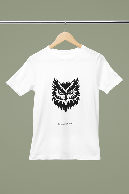 Curious Owl T Shirt hanger mockup with owl illustration graphic for gaming‑team badge print
