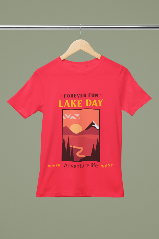 FOMO Fashions Retro Style T Shirt hanger mockup on Bella Canvas tee with mountain sunset graphic