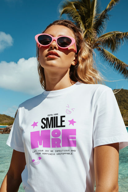 Smile More Graphic Tee Round Neck Cotton